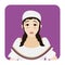 Squared button with a pretty Colombian woman in paisa attire, Vector illustration