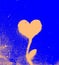 Squared painting of heart combined with plant on the wall - blue