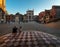 Squares of the old city of Venice. Checkered pavement. Italy. Veneto