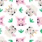 Squares pig, sheep, goat Seamless pattern. Vector Background with the faces of pig, sheep, goat.