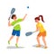 Squash Game Playing Young Man And Woman Vector