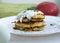 Squash pancakes with sour cream and dill. Made from vegetable zucchini. Low carb, ketogenic nutrition.
