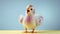 squawking chicken or squeaky toy are shouting and copy space pastel background. Generative AI illustration