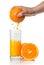 Squeezing orange juice pouring into glass