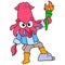 The squid monster stood with an aggressive face with enthusiasm carrying a flame torch, doodle icon image kawaii