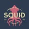 Squid, seafood. Vintage icon Squid label, logo, print sticker for Meat Restaurant