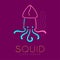 Squid and Seaweed logo icon outline stroke set dash line design illustration blue pink and yellow color isolated on purple