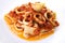 Squid, squid pasta and tomato sauce