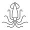 Squid thin line icon, animal and underwater