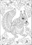 Squirrel and autumn oak leaves and acorns coloring page