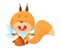 Squirrel Character Sitting with Fork and Knife Ready to Eat Acorn