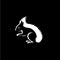 Squirrel head and tail icon, wild animal logo template. Hand drawing emblem on black background for body art and tattoo