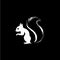 Squirrel head and tail icon, wild animal logo template. Hand drawing emblem on black background for body art and tattoo