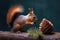 a squirrel nibbling on a pine cone