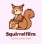 Squirrel photographer logo with camera. Filming. Vector image