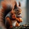 Squirrel sits on branch preparing acorns for hibernation