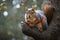a squirrel sits on a tree, ai generator