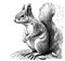 Squirrel sitting hand drawn sketch Wildlife illustration