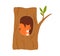 Squirrel is sitting in a hollow tree, vector flat illustration on a white background.