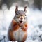 A squirrel is standing in the snow with its mouth open, AI