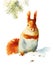 Squirrel Standing on the Snow Wild Animal Winter Illustration Hand Painted