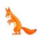 Squirrel stands and watches curiously. Cartoon character of a mammalian rodent. A wild forest creature with orange fur