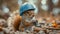 A squirrel wearing a hard hat and holding an object, AI