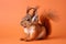 Squirrel Wearing Headphones on Orange Background, Generative AI