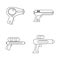 Squirt gun water pistol icons set, outline style