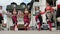 Sremska Mitrovica, Serbia, 02.19.22 Girls boys in traditional Serbian Balkan costumes dance Kolo Kolov. A circle dance