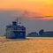 The SS Badger leaves port in Ludington Michigan