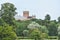 St Albans Cathedral tower viewed from Verulam park in Hertdfordshire UK