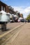 St Albans-UK - 19 May 2021 - People shopping and walking on busy retail high street with market stalls and shops