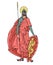 St. Alexander Nevsky in red cloak, armor with spear & shield, ancient medieval knight, prince of Novgorod, symbol of Saint Petersb