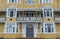 St Aubyns Mansions on Kings Esplanade, Hove, East Sussex, UK. Restored mustard coloured block of flats overlooking the sea