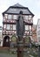 St. Barbara statue topping the old fountain in the heart of the old town, Wetzlar, Germany
