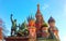 St. Basil`s cathedral and monument to Minin and Pozharsky on Red Square in Moscow, Russia