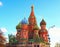 St. Basil`s cathedral and monument to Minin and Pozharsky on Red Square in Moscow, Russia