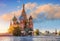 St. Basil`s Cathedral and a pink cloud