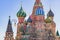 St Basil`s cathedral on Red Square in Moscow. Domes the cathedral lit by the sun