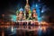 St. Basil\\\'s Cathedral on Red Square in Moscow, Russia, Moscow St. Basil\\\'s Cathedral Night Shot, AI Generated