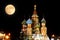 St Basils Cathedral at night and full Moon.