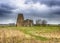 St Benet`s Abbey gatehouse and mill on the Norfolk Broads during a winter storm.