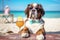 St. Bernard dog is relaxing on the beach with a cocktail. The concept of summer tourism. Generative AI