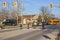 St.Catharines. Ontario. Canada-01.29.2020 pedestrian crossing with traffic light. Eighty year old crossing guard. Children cross t