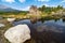 St Catherines Chapel on the Rock Church in the Rocky Mountains of Colorado, reflection in lake