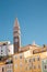 St. George`s Parish Church and old town colorful buildings at Tartini square in Piran, Slovenia