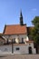 St Giles church and the Katyn Cross outside it in Krakow in Poland