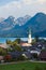 St. Gilgen and Wolfgang See lake with Sparber and Bleckwand peak