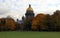 St. Isaac Cathedral, north-west elevation, view across Aleksandrovskiy Garden in autumn foliage, St. Petersburg, Russia